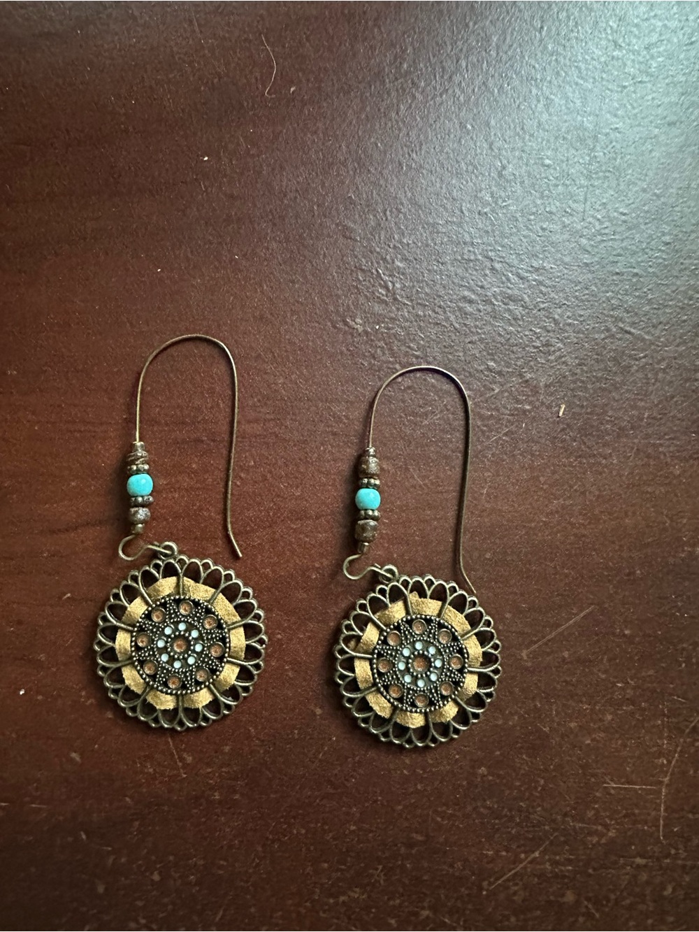 Bohemian Turquoise Accent Sunflower Drop Earrings - Women Jewelry